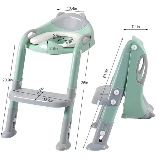 Potty Training Seat with Ladder, Safe Toilet Trainer for Kids, Anti-Slip, Gray/Green - Image 5