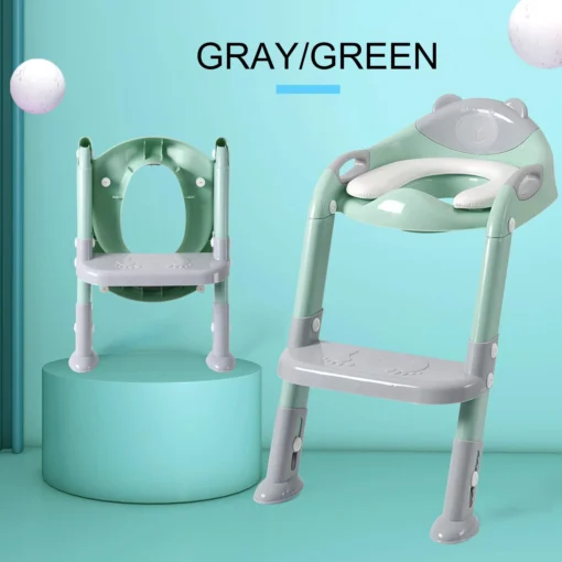 Potty Training Seat with Ladder, Safe Toilet Trainer for Kids, Anti-Slip, Gray/Green - Image 7