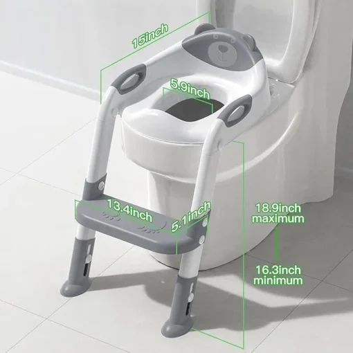 Potty Training Seat with Ladder, Safe & Comfortable Toilet Trainer for Kids, Anti-Slip, Grey - Image 4