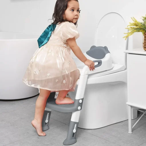 Potty Training Seat with Ladder, Safe & Comfortable Toilet Trainer for Kids, Anti-Slip, Grey - Image 6